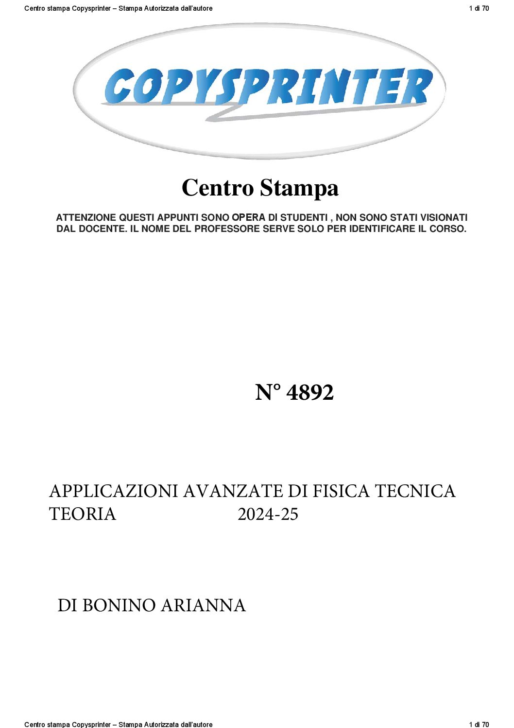 4892 -  APPLICAZIONI AVANZATE DI FISICA TECNICA