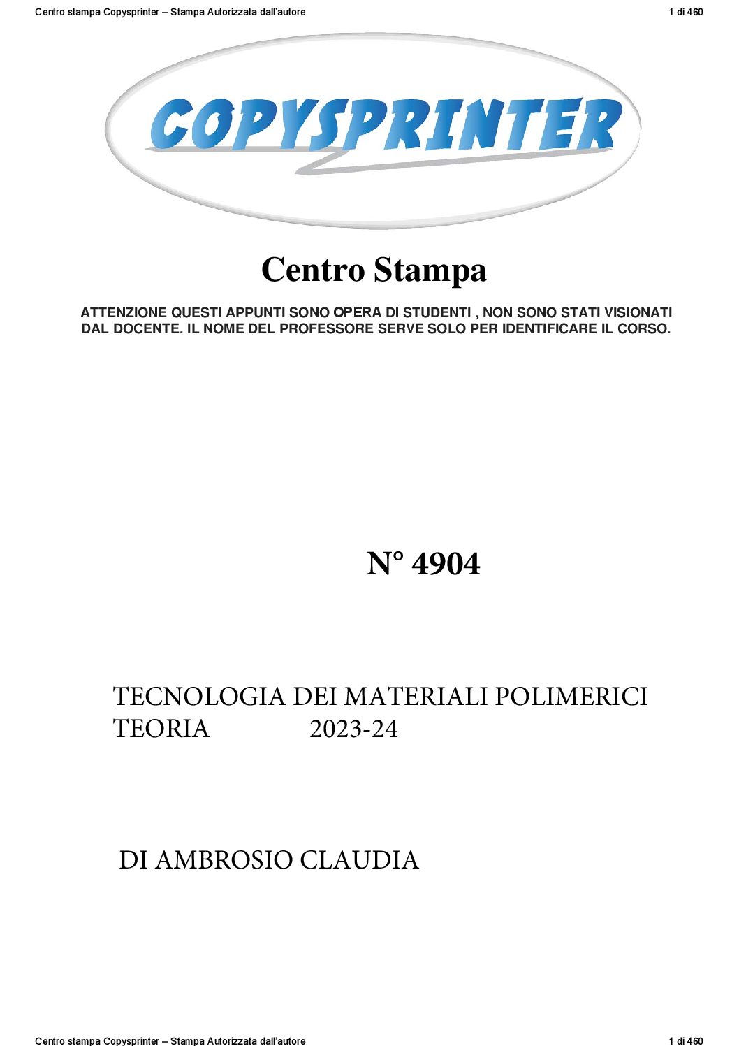 4904 - TECNOLOGIA DEI MATERIALI POLIMERICI