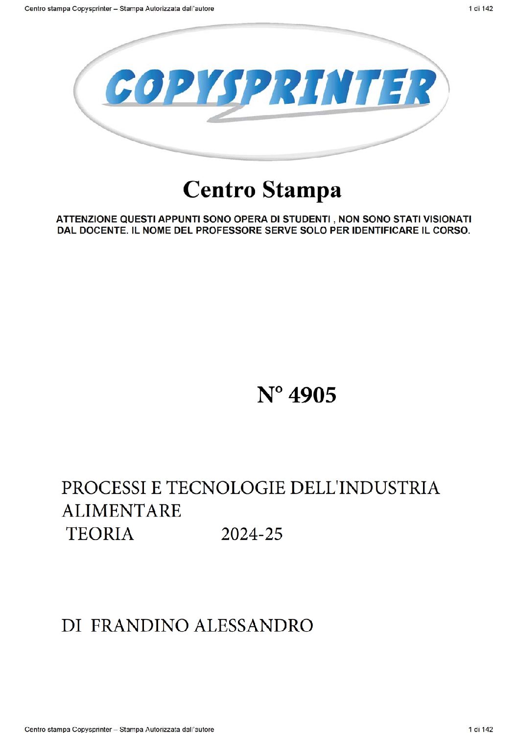 4905 - PROCESSI E TECNOLOGIE DELL'INDUSTRIA ALIMENTARE