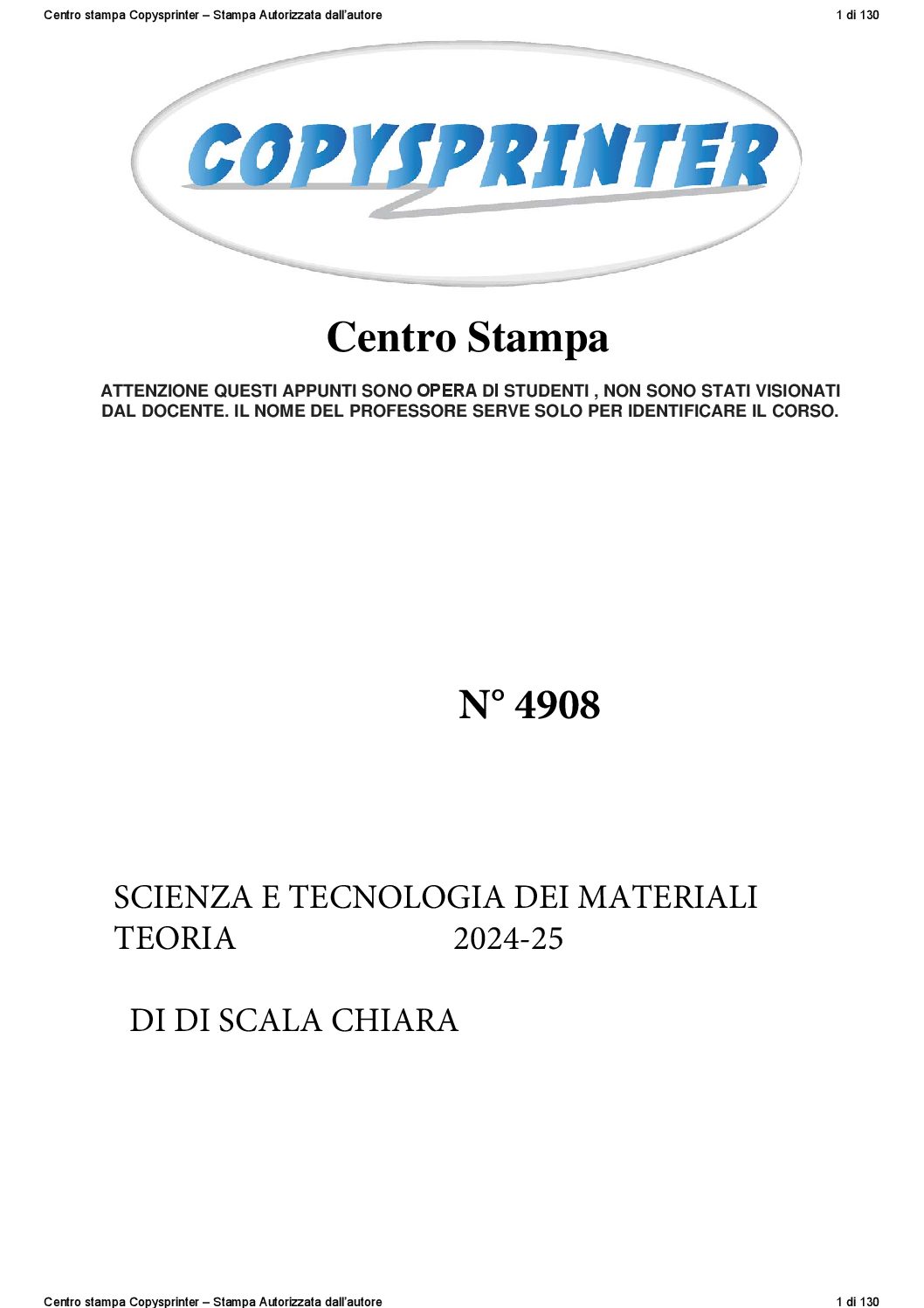 4908 - SCIENZA E TECNOLOGIA DEI MATERIALI