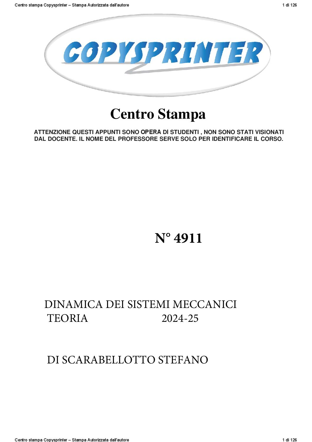4911 -   DINAMICA DEI SISTEMI MECCANICI