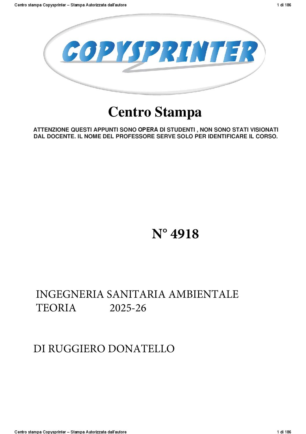 4918 -    INGEGNERIA SANITARIA AMBIENTALE