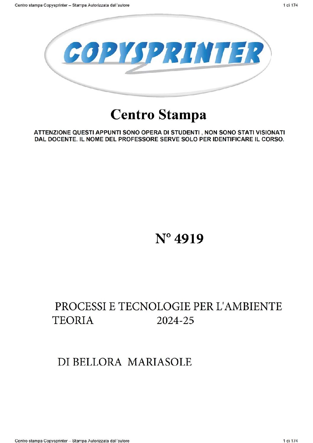 4919-    PROCESSI E TECNOLOGIE PER L'AMBIENTE
