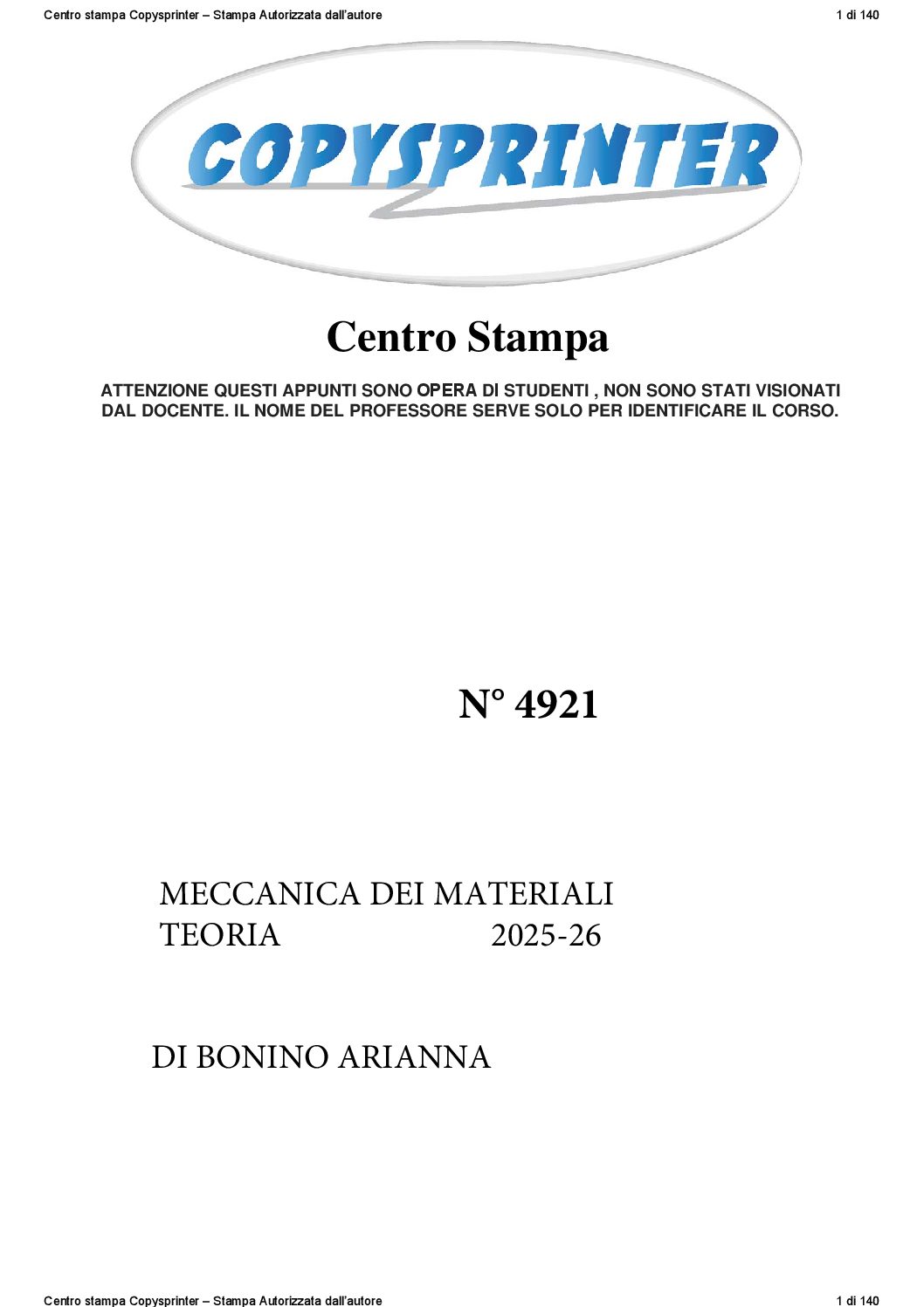 4921 -    MECCANICA DEI MATERIALI