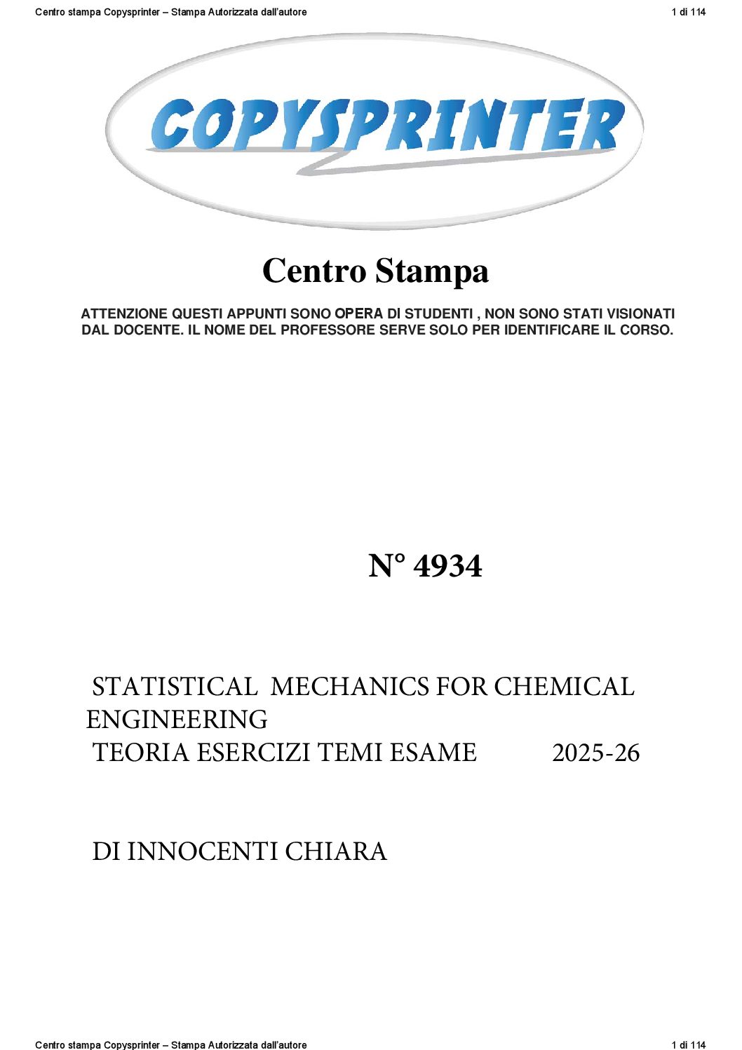 4934 -     STATISTICAL  MECHANICS FOR CHEMICAL ENGINEERING