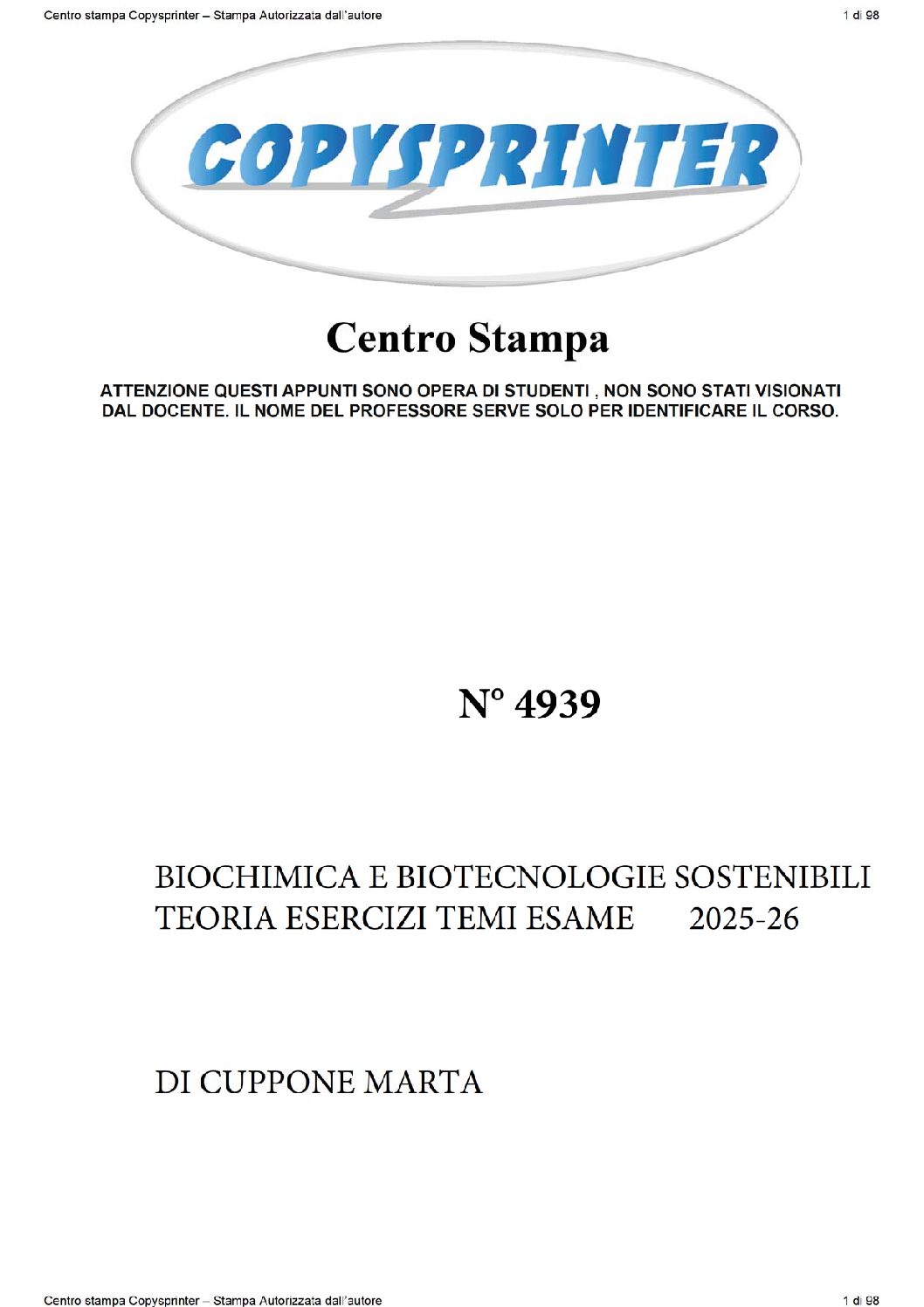 4939 -     BIOCHIMICA E BIOTECNOLOGIE SOSTENIBILI