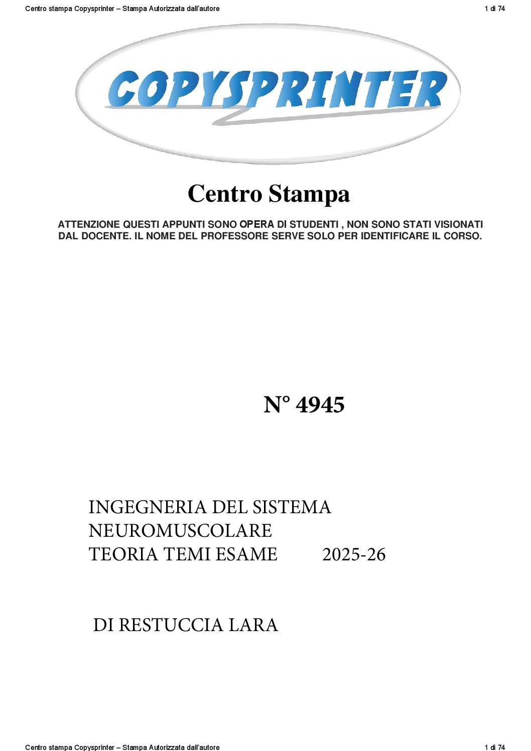 4945 -   INGEGNERIA DEL SISTEMA NEUROMUSCOLARE