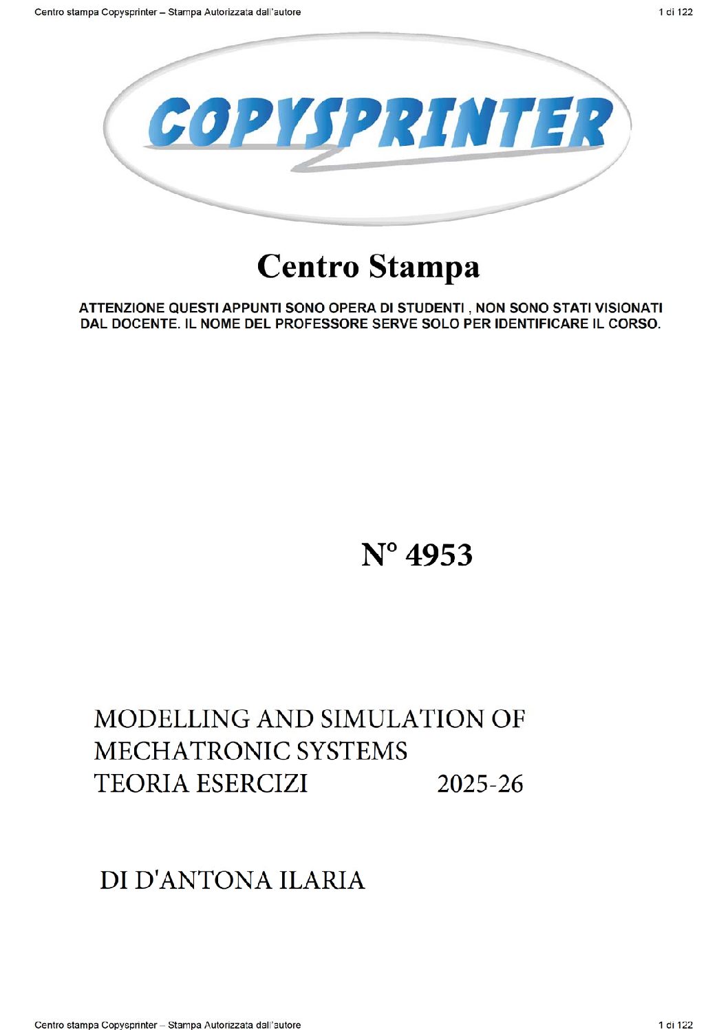 4953 -   MODELLING AND SIMULATION OF MECHATRONIC SYSTEMS