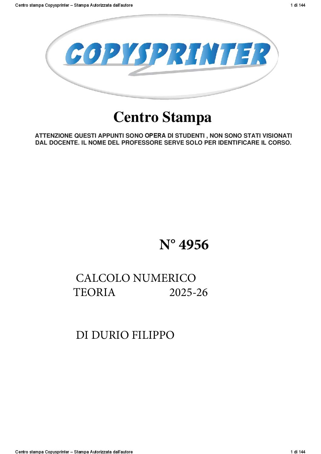 4956 -  CALCOLO NUMERICO
