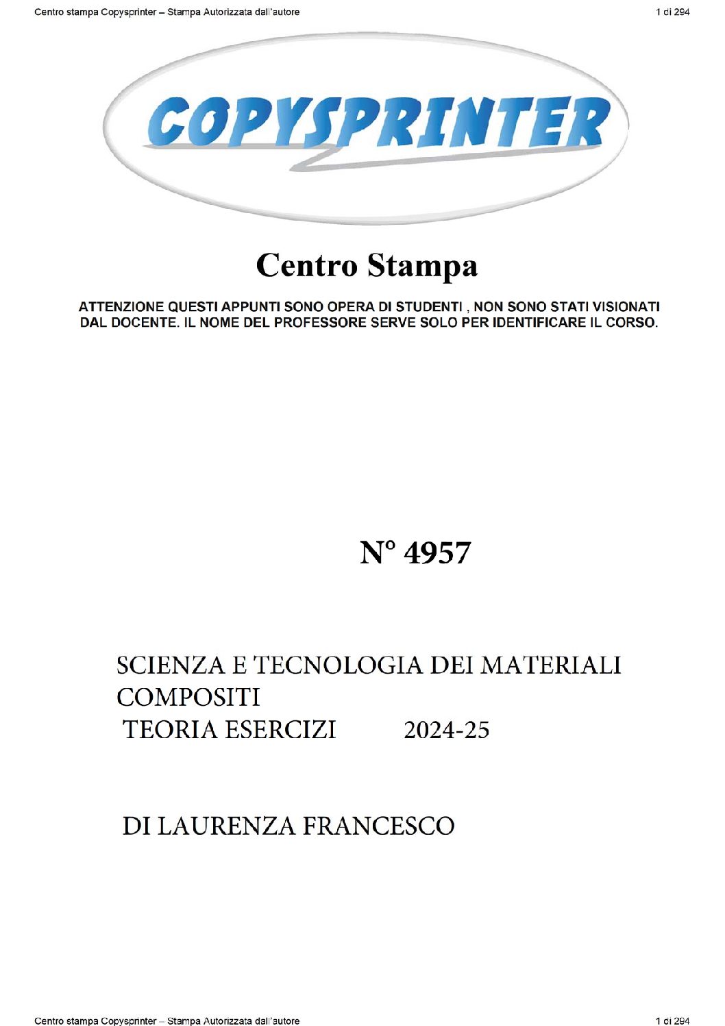 4957 -  SCIENZA E TECNOLOGIA DEI MATERIALI COMPOSITI