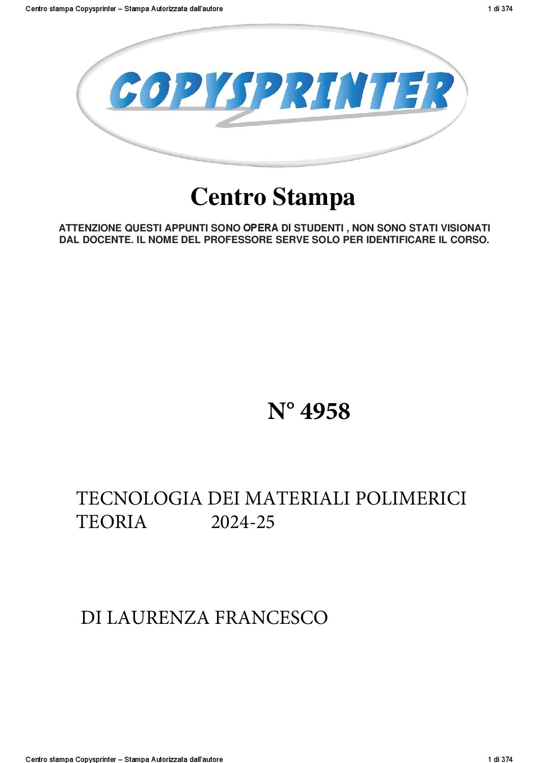 4958 -  TECNOLOGIA DEI MATERIALI POLIMERICI