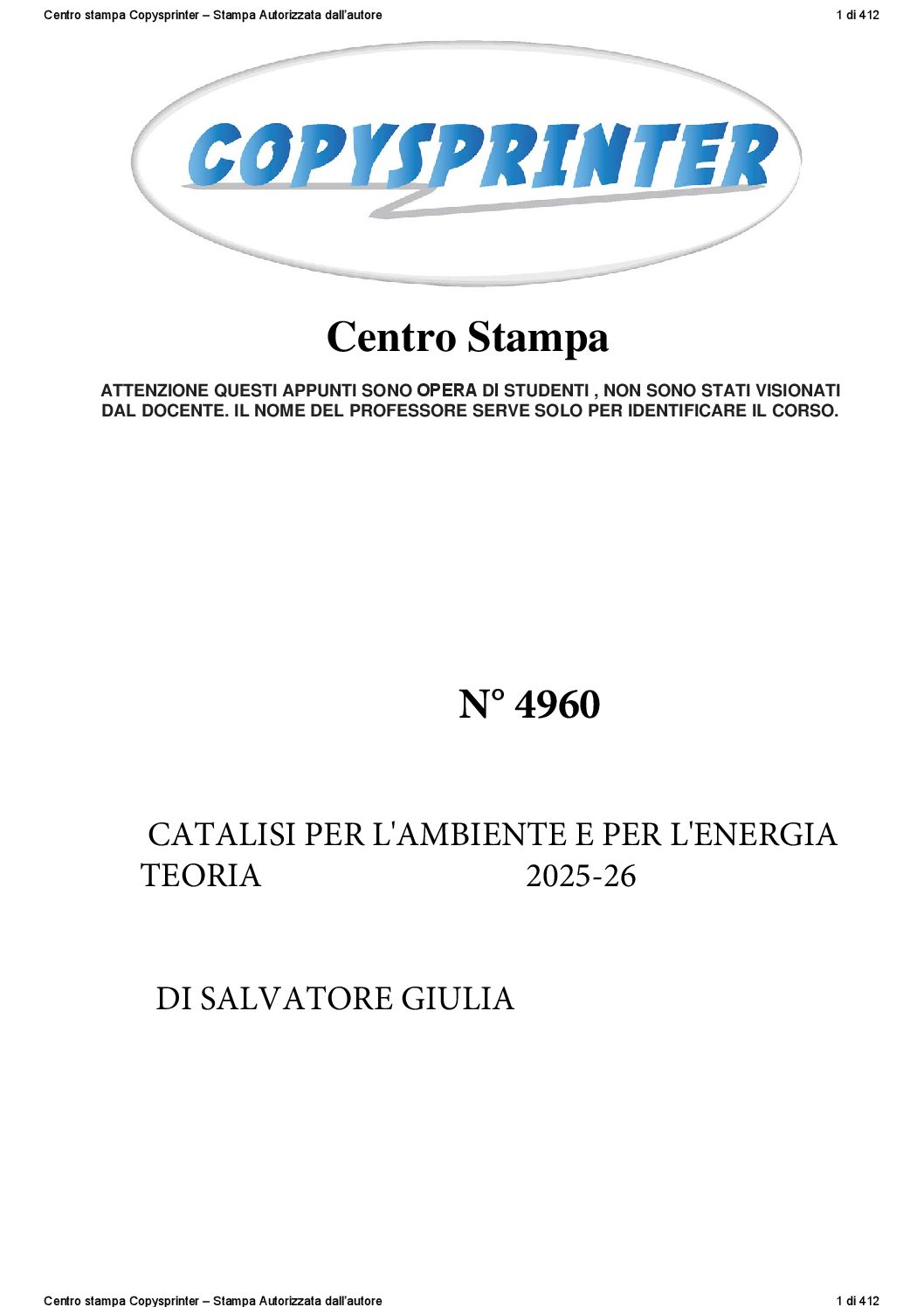 4960 -    CATALISI PER L'AMBIENTE E PER L'ENERGIA