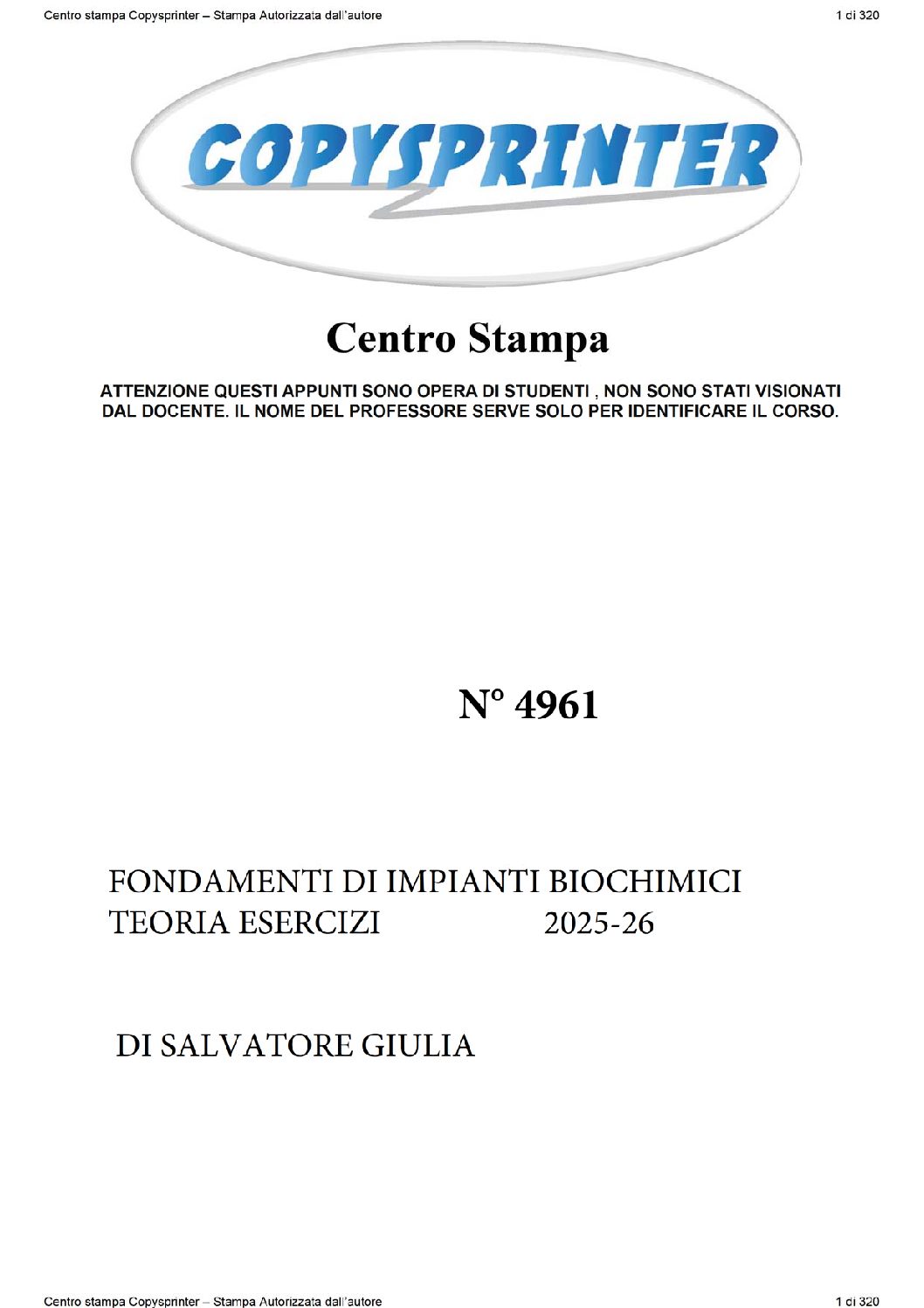 4961 -    FONDAMENTI DI IMPIANTI BIOCHIMICI